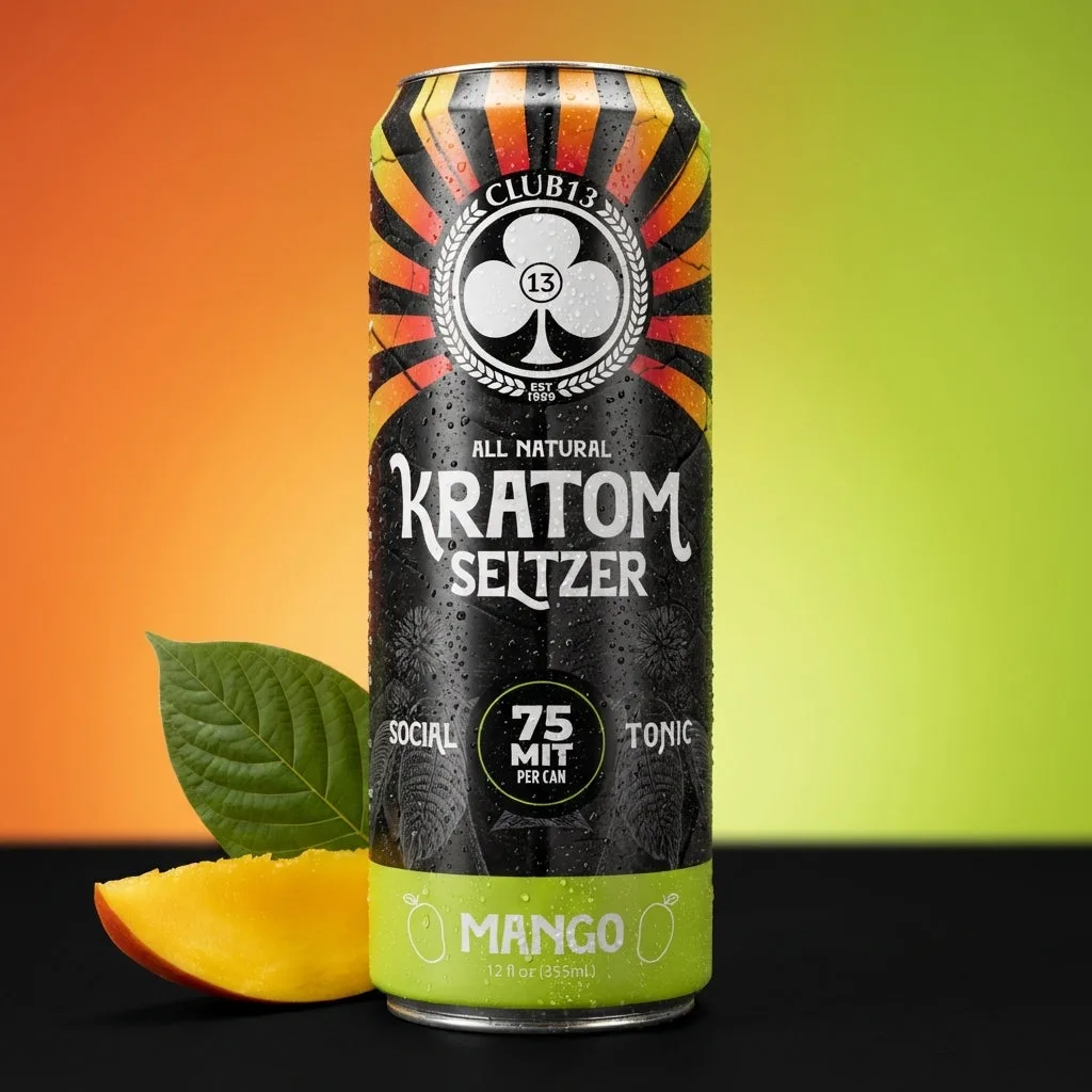 Club 13 Mango Kratom Seltzer 75 mg MIT 12 oz can